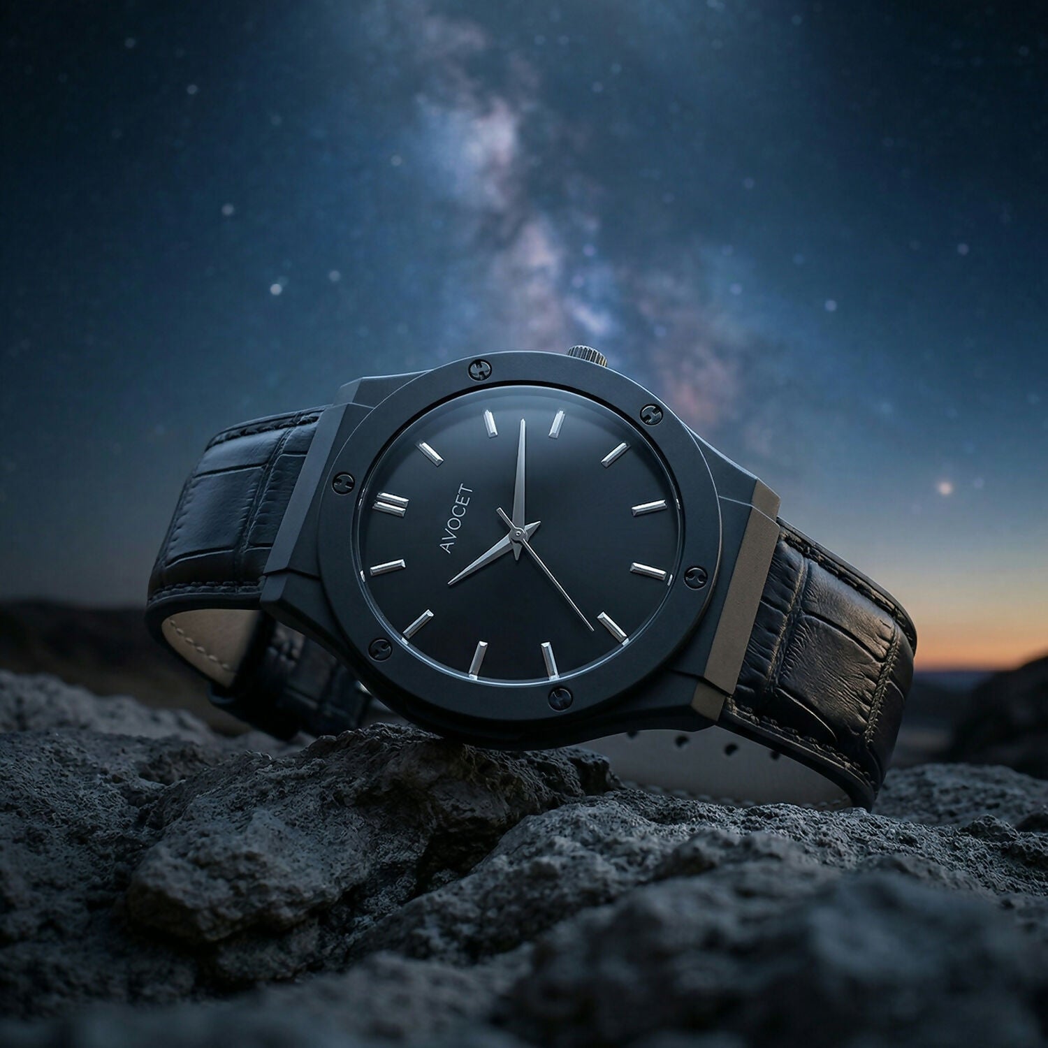 Black Analog Wrist Watch – Elegant Leather Strap & Minimalist Dial