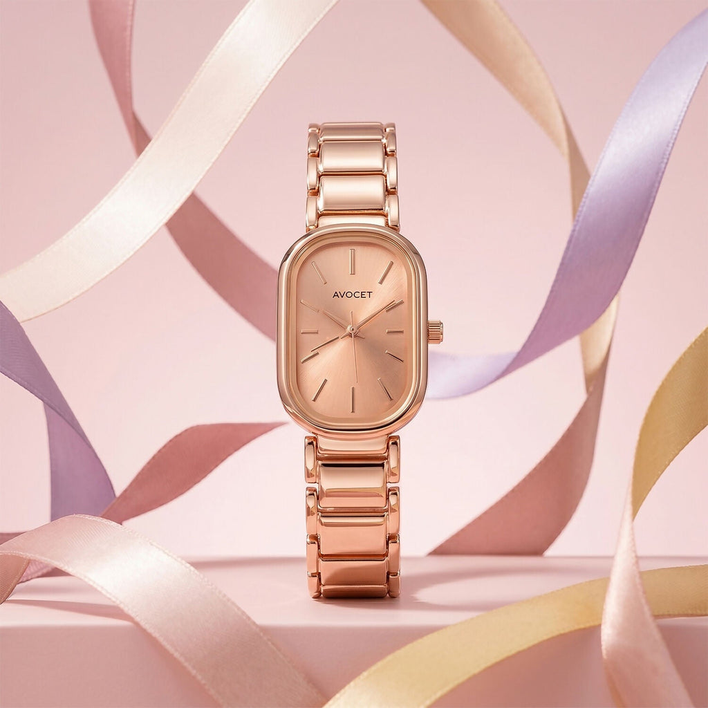 Elegant Rose Gold Women's Watch – Rectangular Dial & Premium Metal Strap
