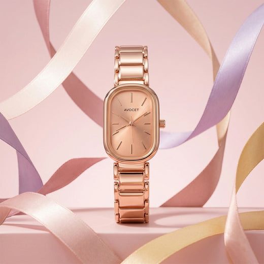 Elegant Rose Gold Women's Watch – Rectangular Dial & Premium Metal Strap