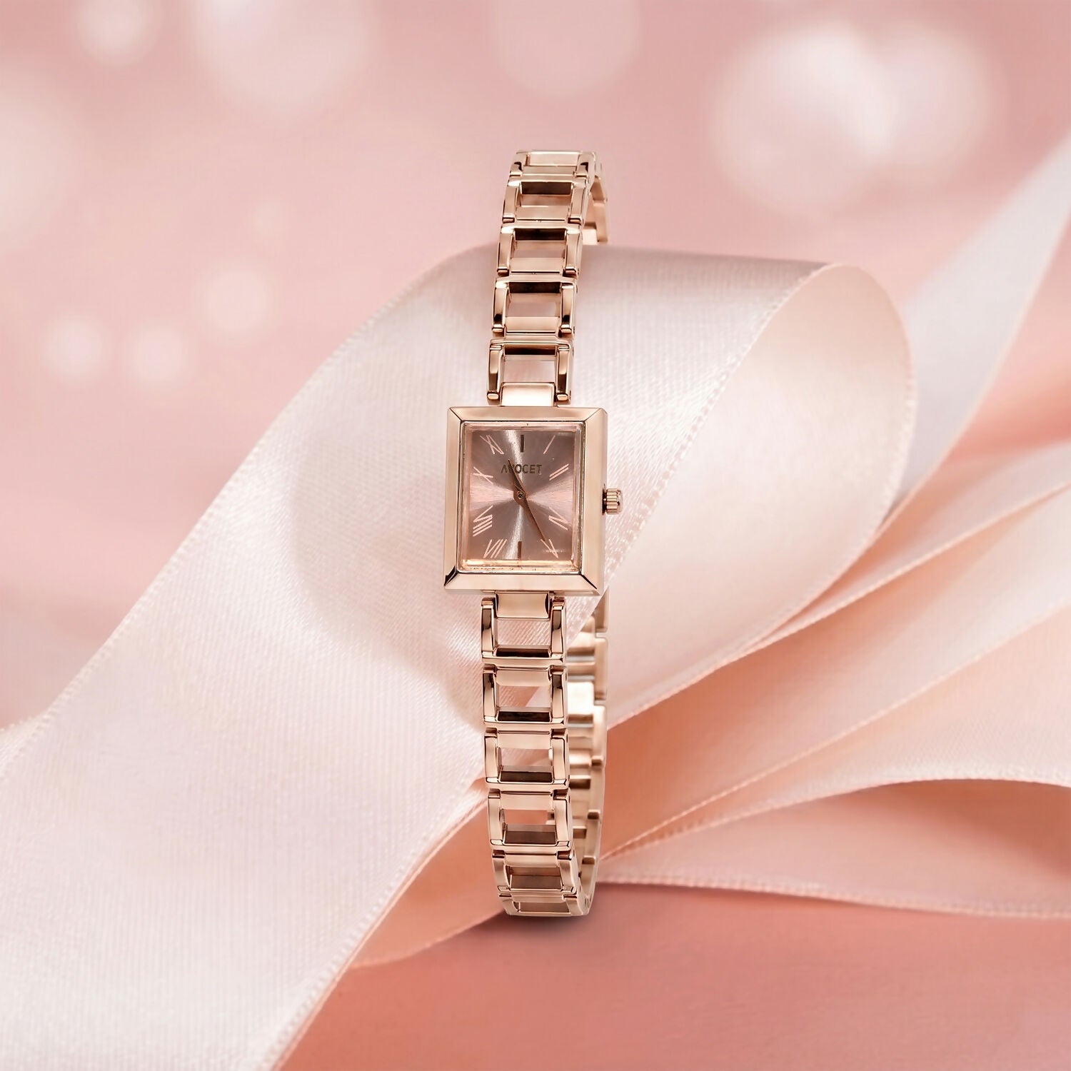 Rose Gold Square Dial Watch – Elegant & Stylish for Women