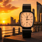 Black Square Analog Watch – Minimalist Champagne Dial for Men