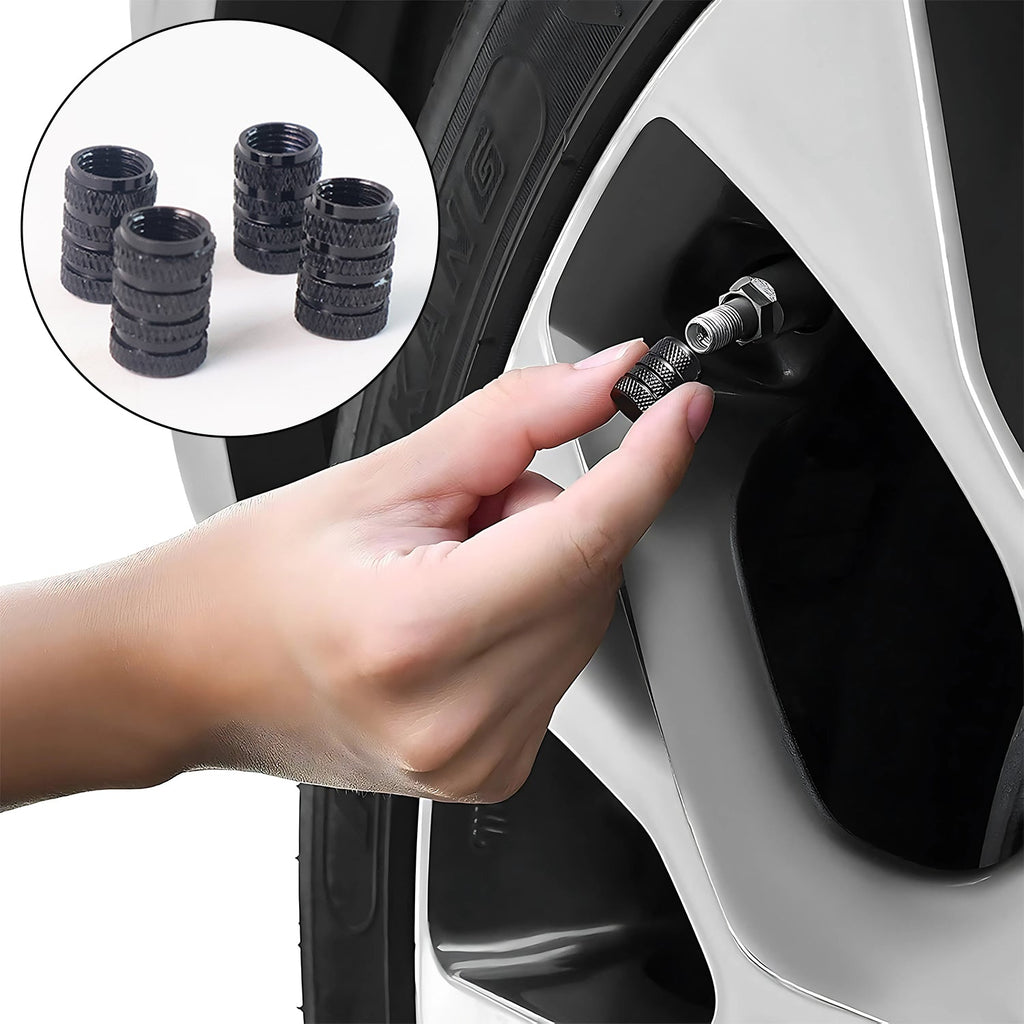 ALVENZA Silver Aluminium Valve Caps – Durable Set of 4 for Cars
