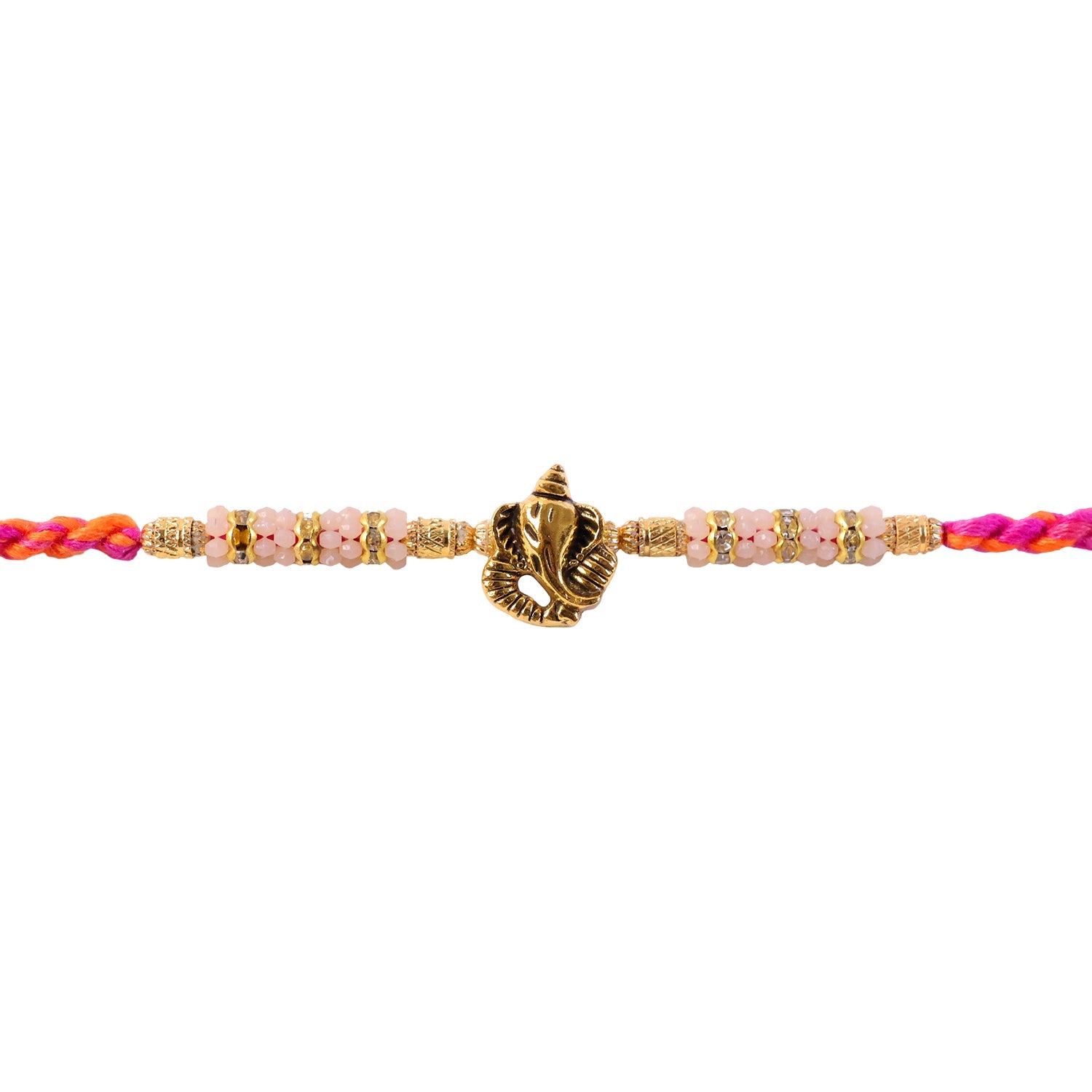 ALVENZA Silver Tone Designer Rakhi with Pastel Beads and Elegant Bracelet Style Finish