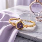 Gold Plated Purple Dial Bracelet Watch With Elegant Design For Women And Girls