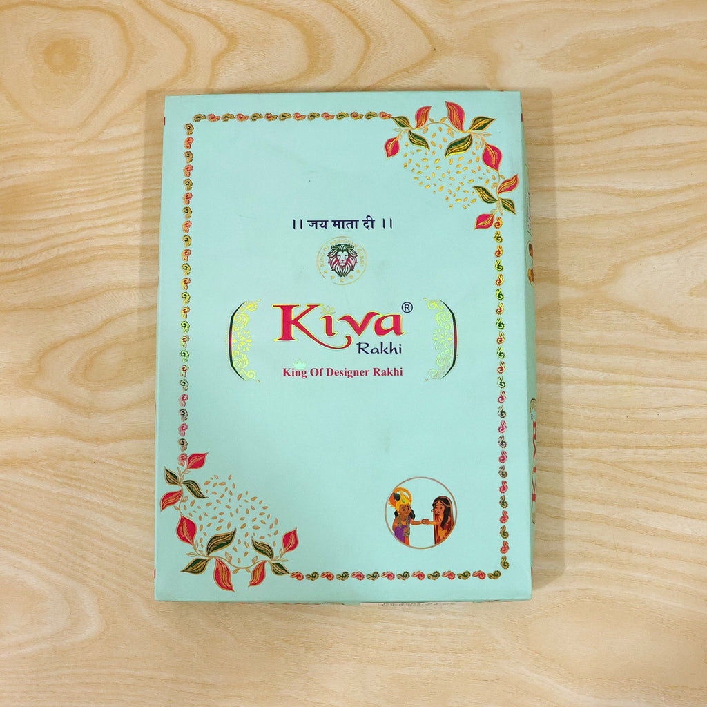 ALVENZA Silver Crown Temple Rakhi with Multicolor Stones, Roli Chawal Coin and Card Gift Packing