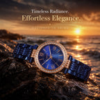 Women's Blue Analog Watch – Rose Gold Crystal Bezel Metal Strap