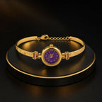 Gold Plated Purple Dial Bracelet Watch With Elegant Design For Women And Girls