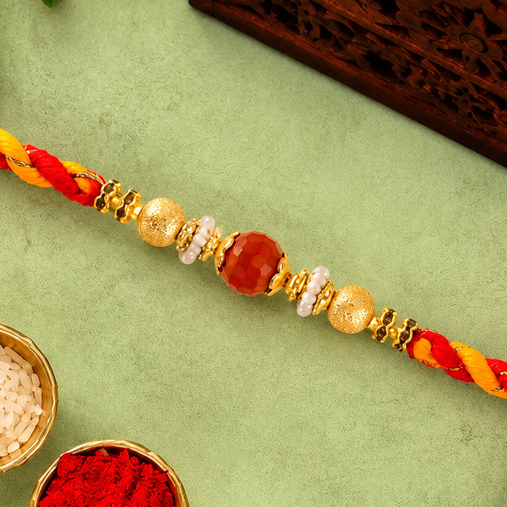 ALVENZA Beautiful Pearl Bead Rakhi with Soft Festive Shades and Elegant Designer Look