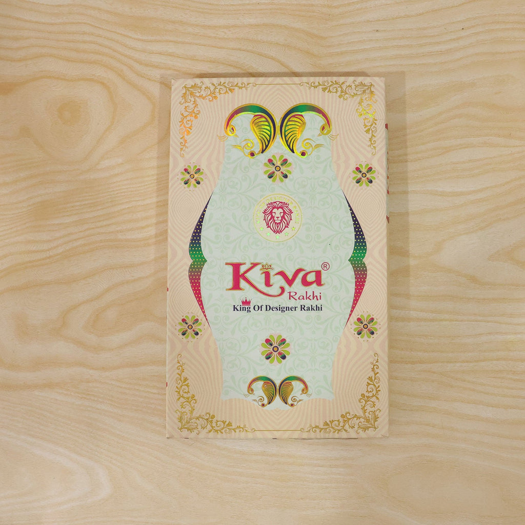 ALVENZA Om Symbol Silver Centre Rakhi with White Beads, Roli Chawal Coin and Peacock Gift Packing