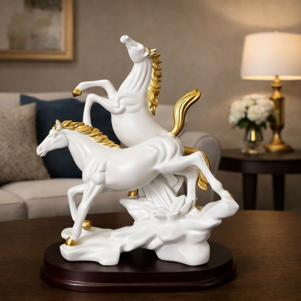 ALVENZA Twin Horse Statue Showpiece for Home Decor Office Table Resin Sculpture (Color may vary 1 PC)