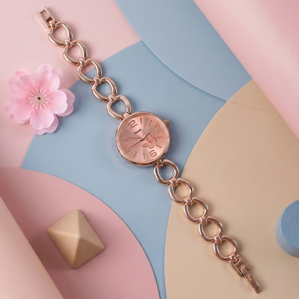 Women's Wrist Watch – Rose Gold Elegant Chain Strap with Butterfly Dial