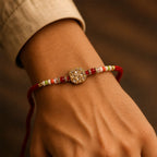 ALVENZA Square AD Stone Designer Rakhi for Brother with Multicolour Crystal Beads
