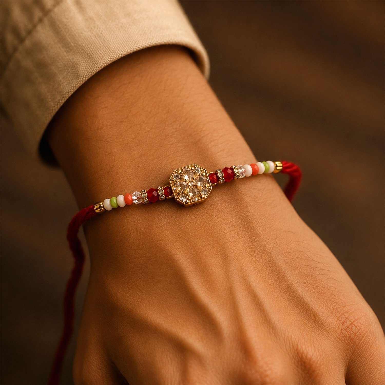 ALVENZA Square AD Stone Designer Rakhi for Brother with Multicolour Crystal Beads