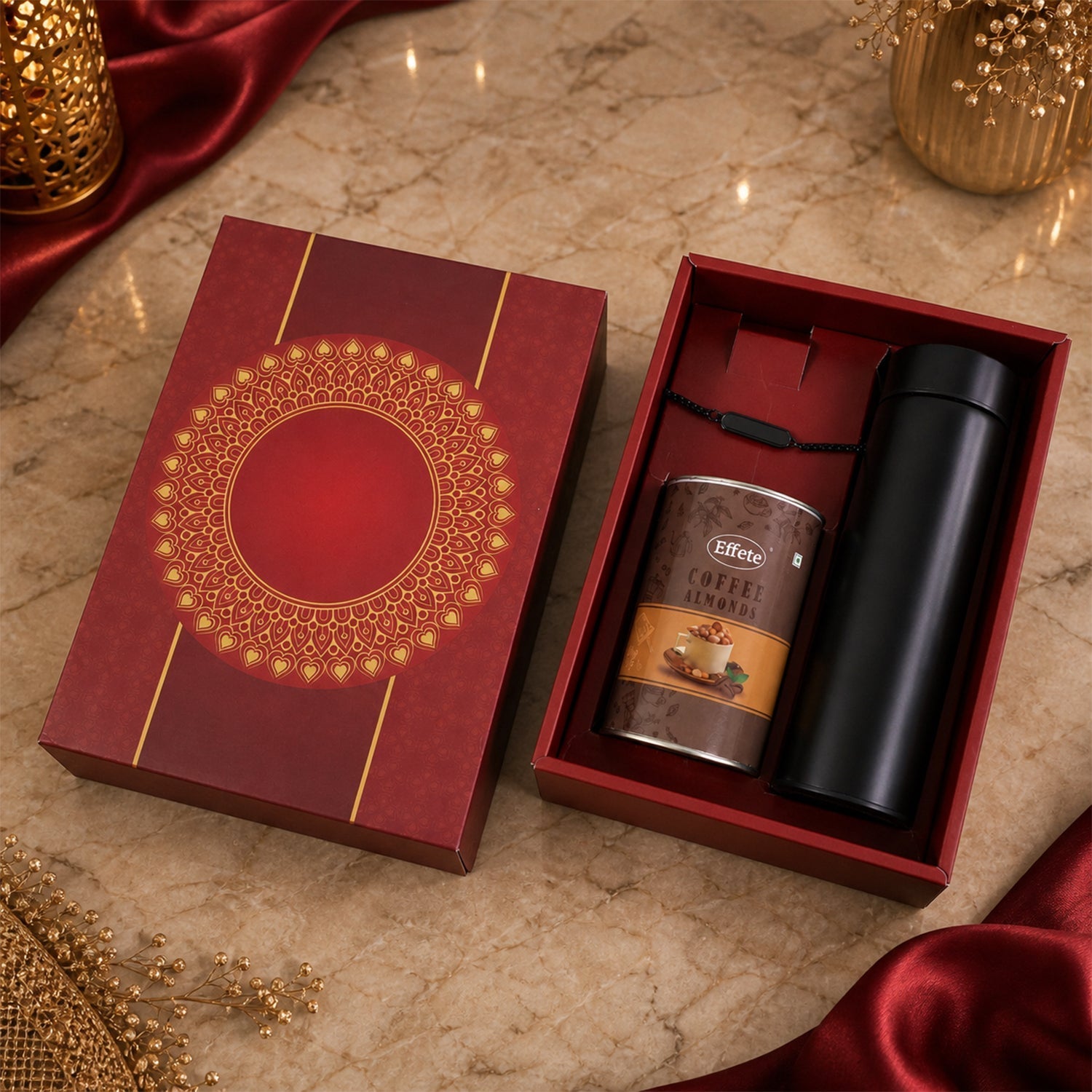 ALVENZA Customize Black Rakhi - Elegant Gift for Brothers with Chocolate & Bottle