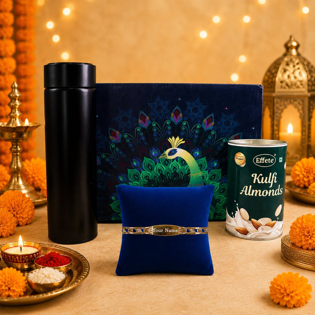 ALVENZA Customize Golden Rakhi - Elegant & Personalised Gift for Brothers