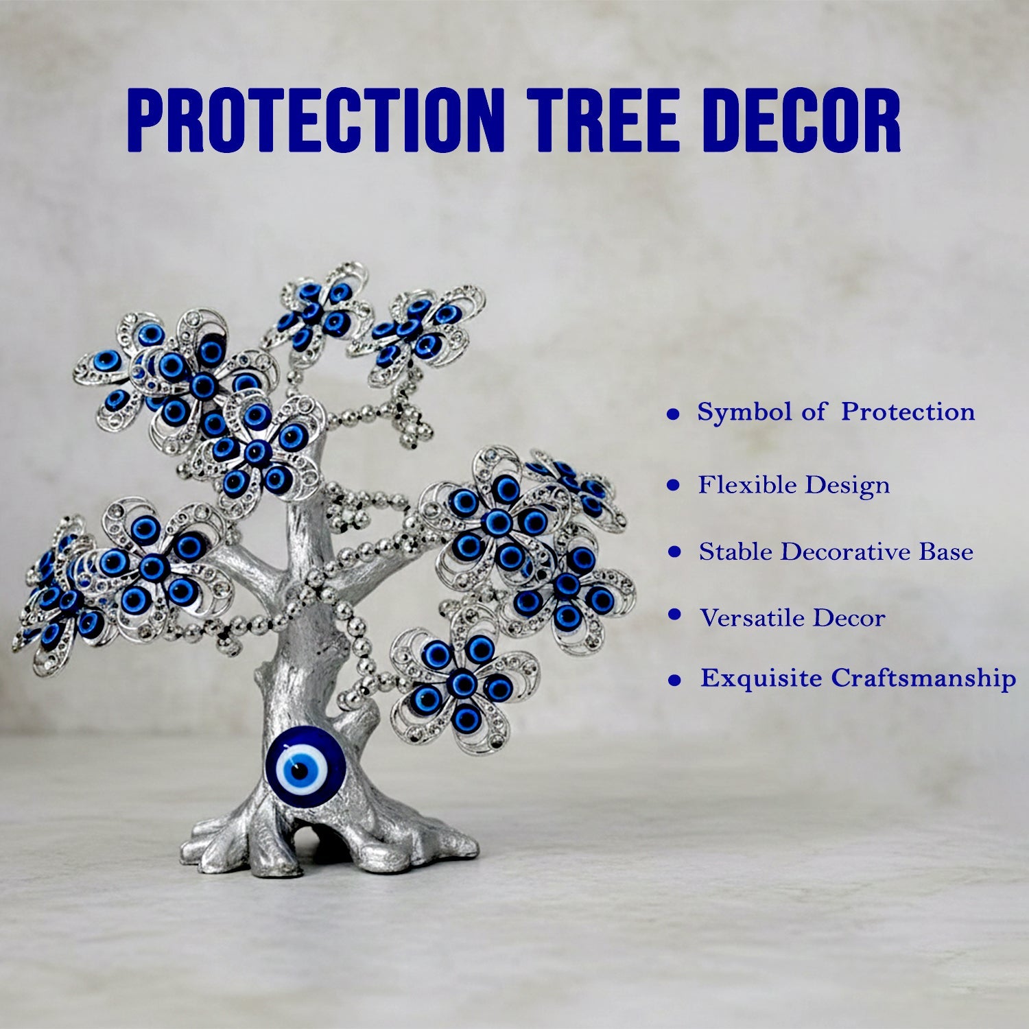 ALVENZA Silver Evil Eye Tree Showpiece – Luck & Protection Decor