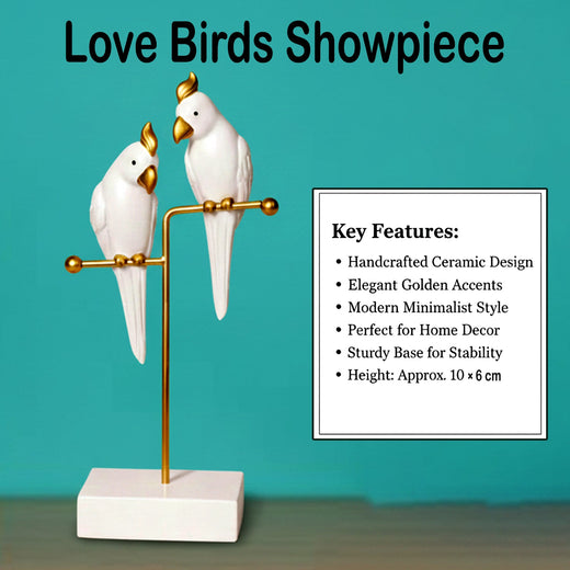 ALVENZA Love Birds Decorative Showpiece – Elegant White & Gold Décor