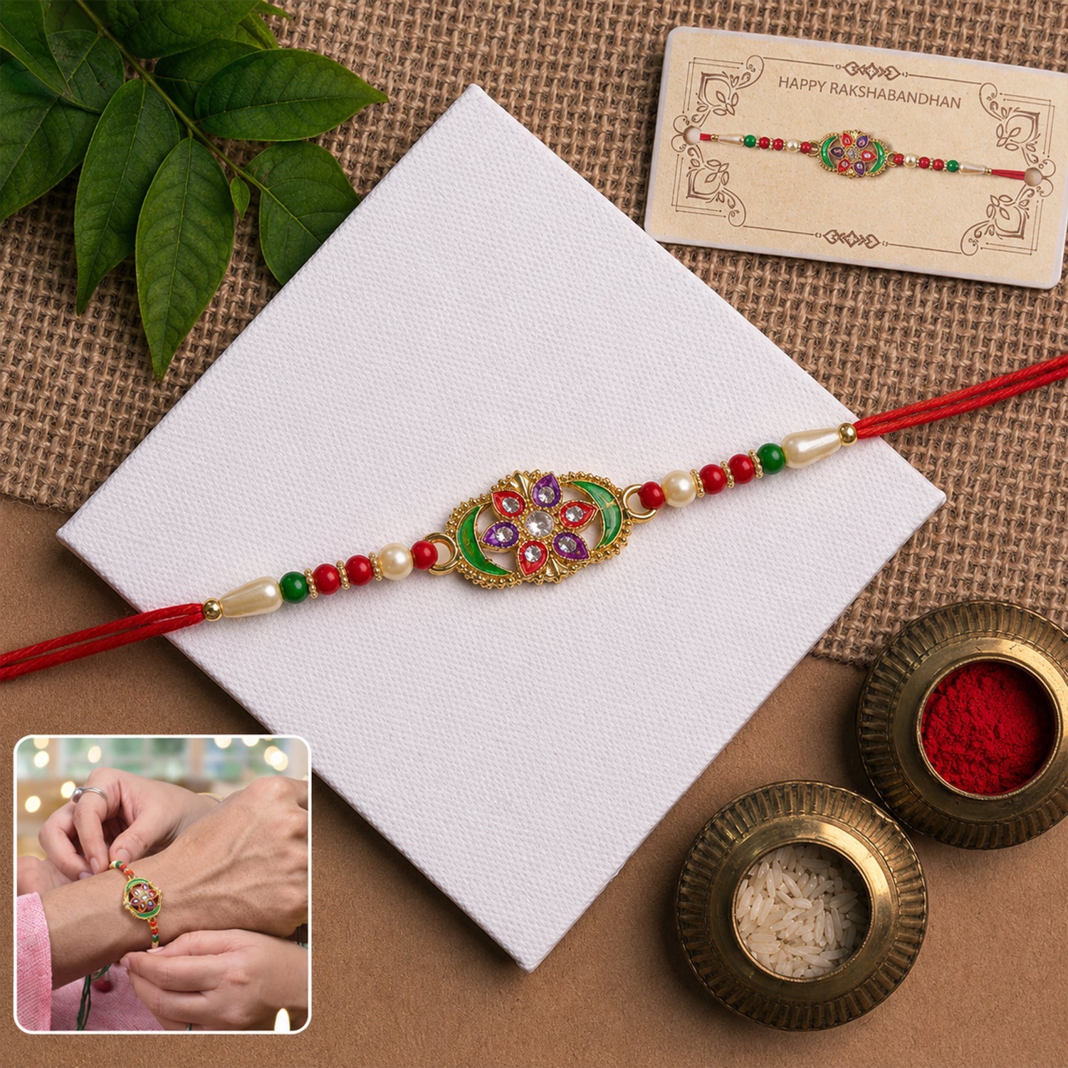 ALVENZA Rakhi – Elegant multicolor stone-studded designer bracelet for Bhai