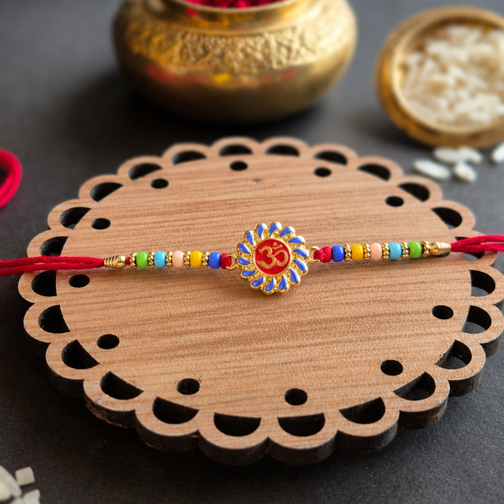 ALVENZA OM Symbol Rakhi – Traditional Beads & Red Thread for Brothers