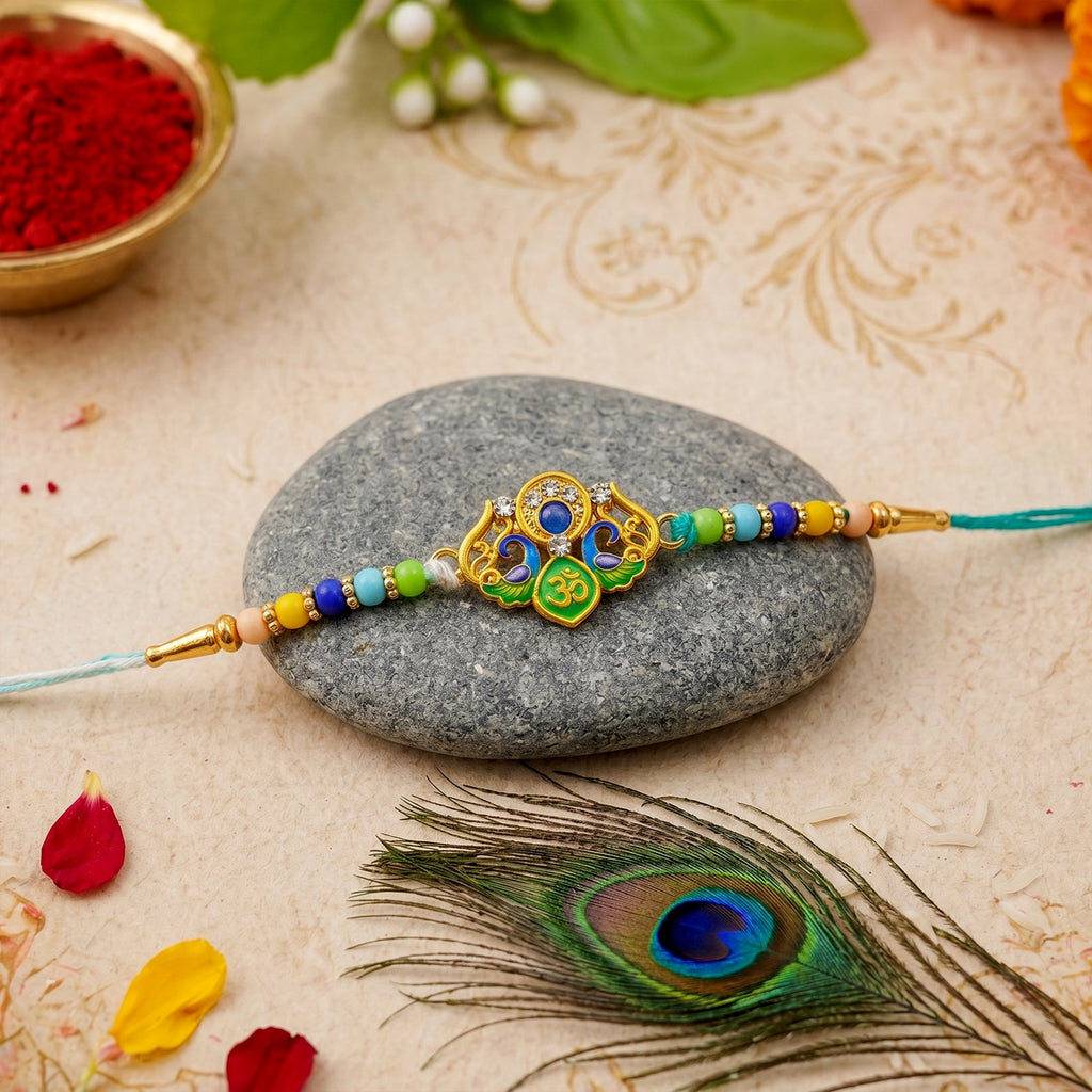ALVENZA Rakhi – Traditional Colorful Beads and Yellow Thread for Brother