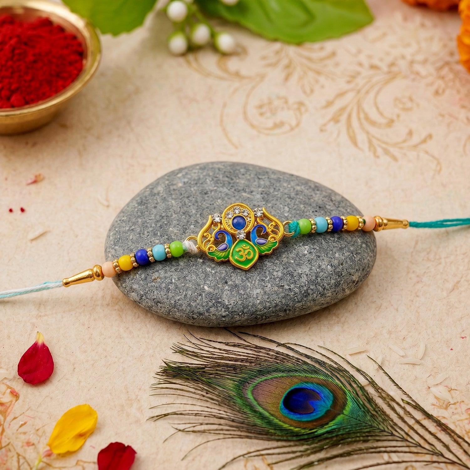 ALVENZA Rakhi – Traditional Colorful Beads and Yellow Thread for Brother
