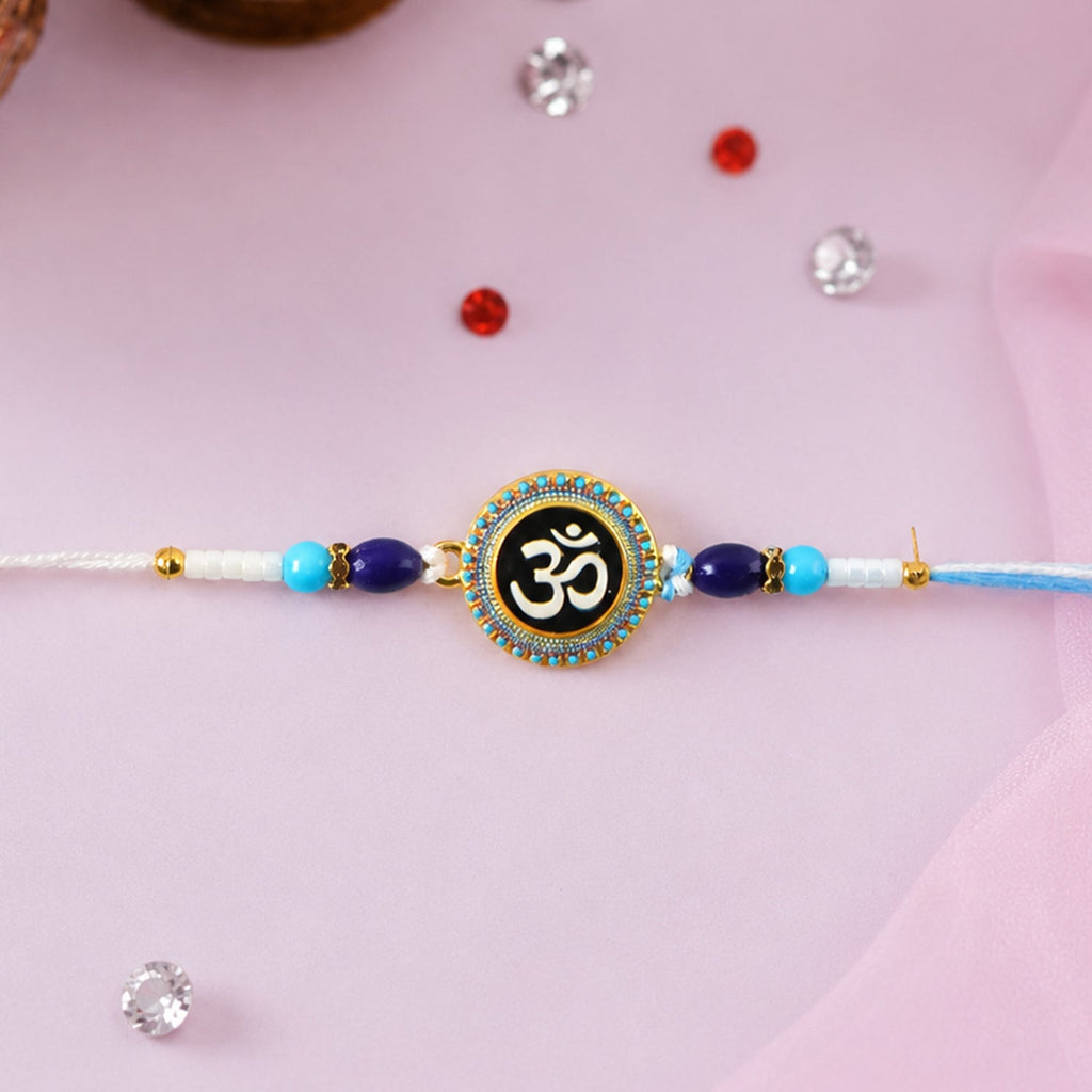 ALVENZA Om Blue Beads Rakhi – Traditional, Stylish & Comfortable for Raksha Bandhan
