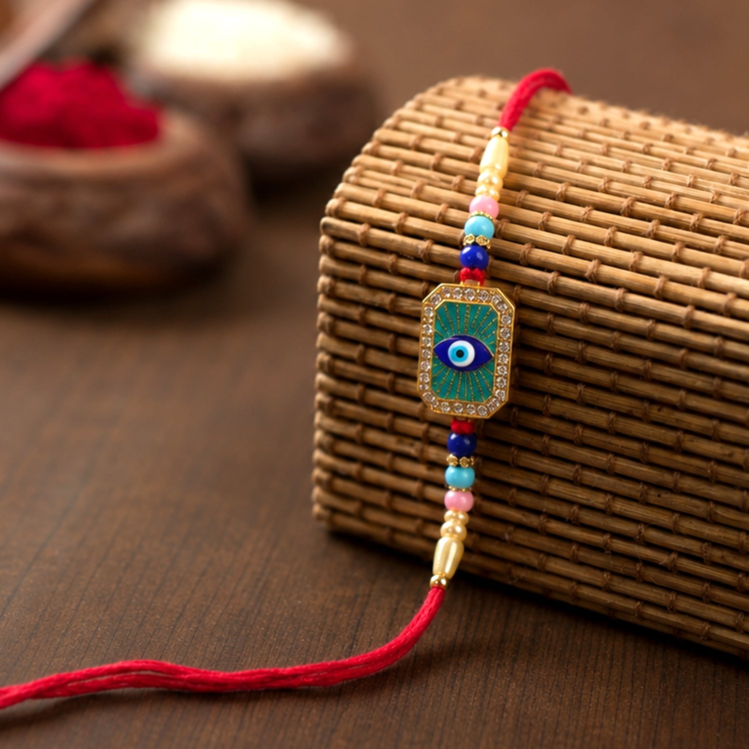ALVENZA Colorful Evil Eye Beads Rakhi – Traditional & Stylish Gift