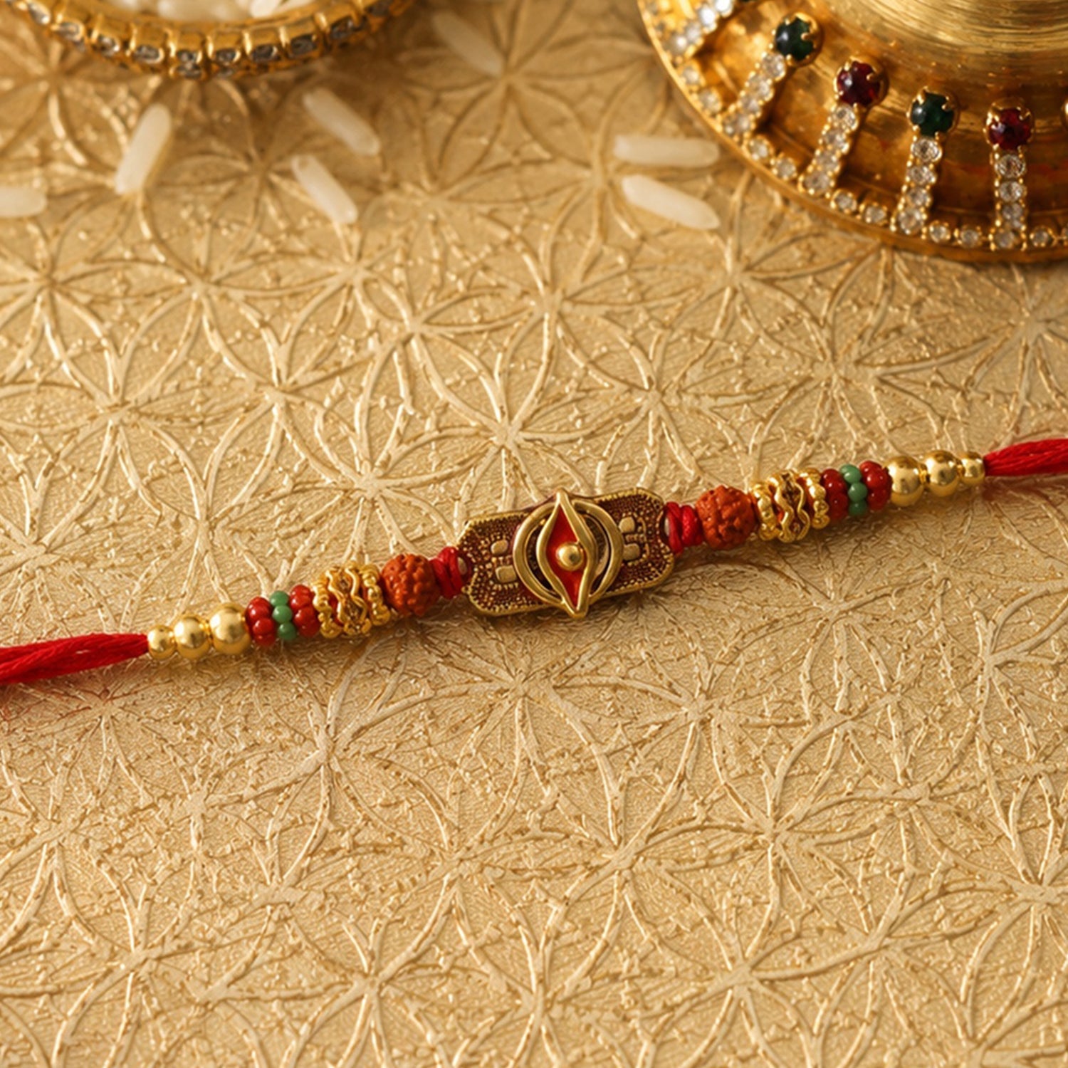 ALVENZA Rudraksha Rakhi – Antique Oxidized Design for Brother