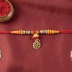 ALVENZA Premium Rudraksha Bead Om Charm Bhabhi Lumba Rakhi – Traditional with Modern Style
