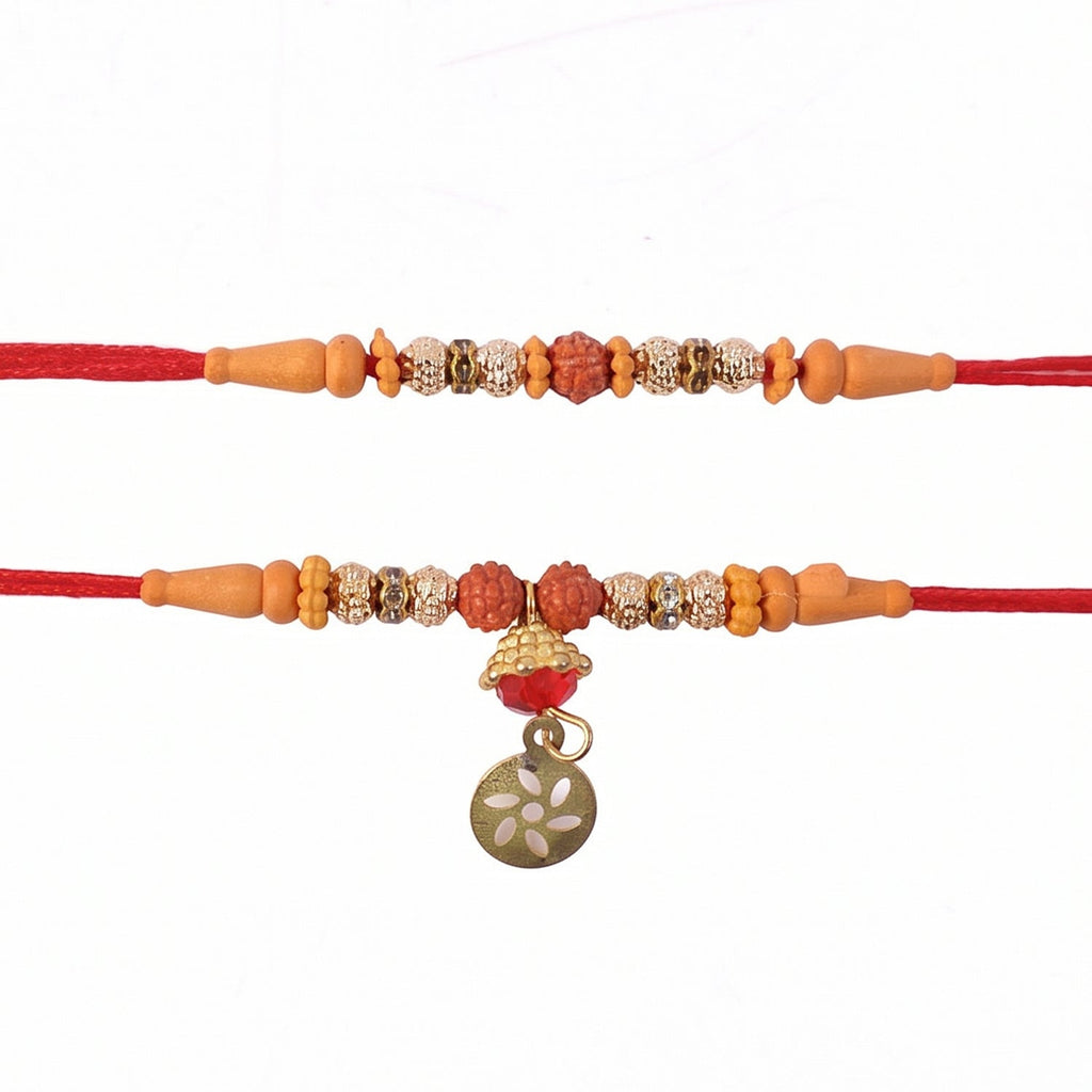 ALVENZA Premium Rudraksha Bead Om Charm Bhabhi Lumba Rakhi – Traditional with Modern Style