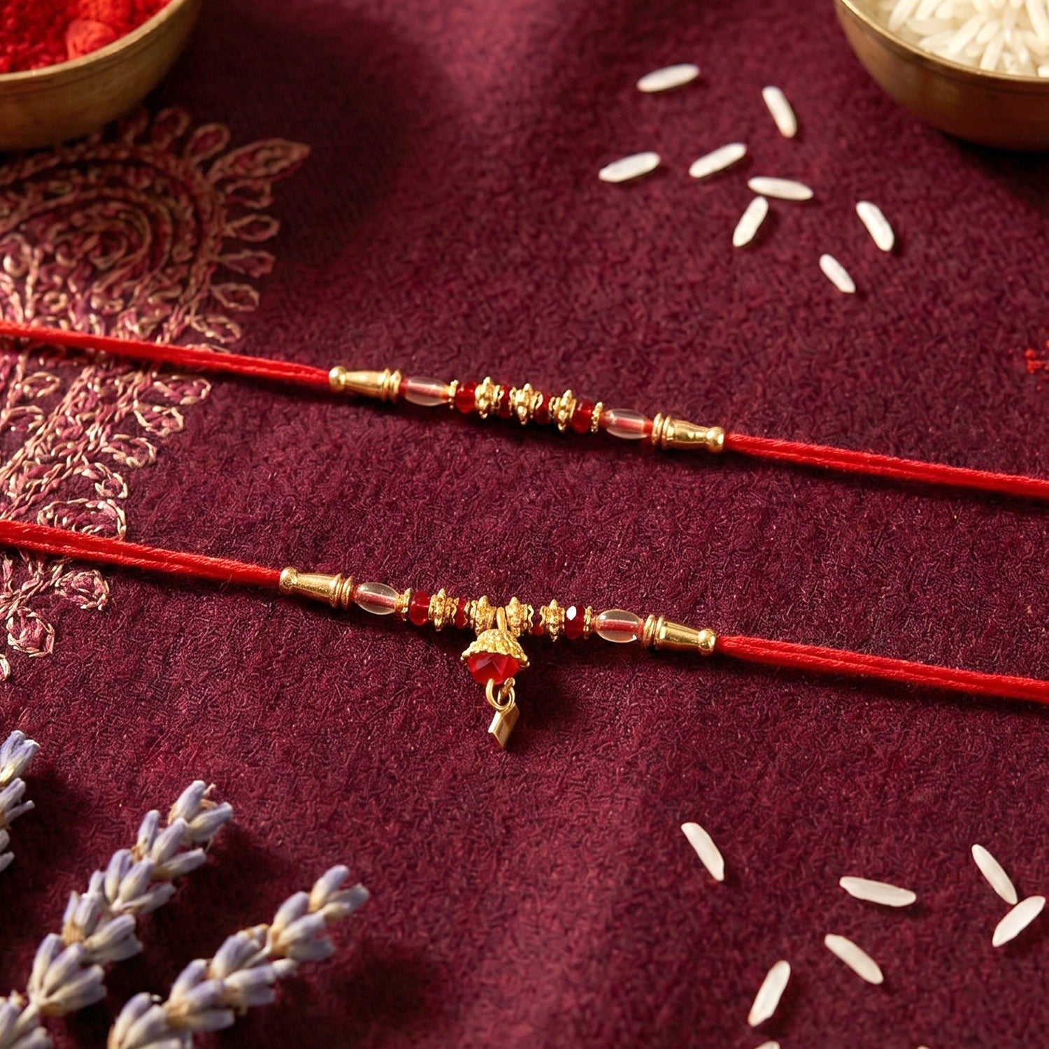 ALVENZA Premium Golden Beaded Designer bhabhi Lumba Rakhi for Raksha Bandhan