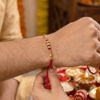ALVENZA Premium Golden Beaded Designer bhabhi Lumba Rakhi for Raksha Bandhan