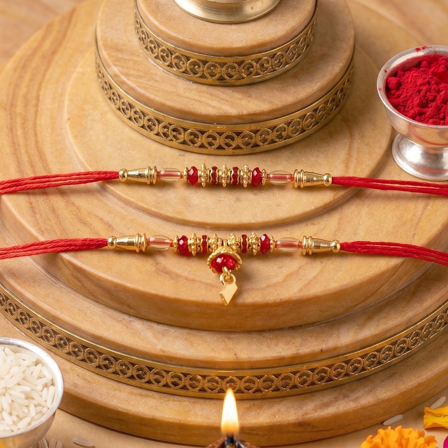 ALVENZA Premium Golden Beaded Designer bhabhi Lumba Rakhi for Raksha Bandhan