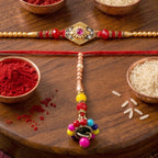 ALVENZA Premium Hexagon Stone Designer bhabhi Lumba Rakhi – Elegant Beaded Traditional Thread