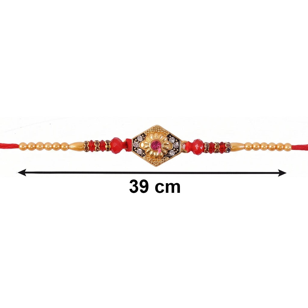 ALVENZA Premium Hexagon Stone Designer bhabhi Lumba Rakhi – Elegant Beaded Traditional Thread