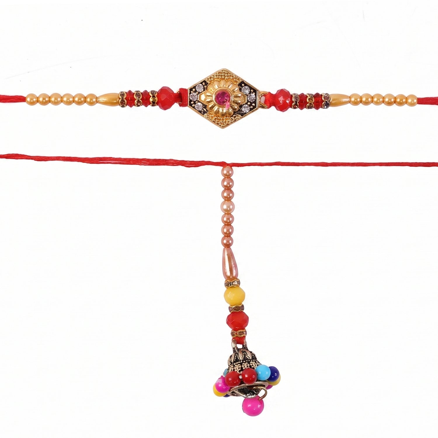 ALVENZA Premium Hexagon Stone Designer bhabhi Lumba Rakhi – Elegant Beaded Traditional Thread