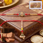 ALVENZA Premium Diamond Shape Stone bhabhi Lumba Rakhi – Elegantly crafted with Pearl Jhumka