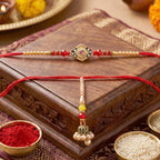 ALVENZA Premium Diamond Shape Stone bhabhi Lumba Rakhi – Elegantly crafted with Pearl Jhumka