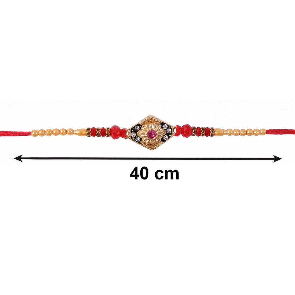 ALVENZA Premium Diamond Shape Stone bhabhi Lumba Rakhi – Elegantly crafted with Pearl Jhumka