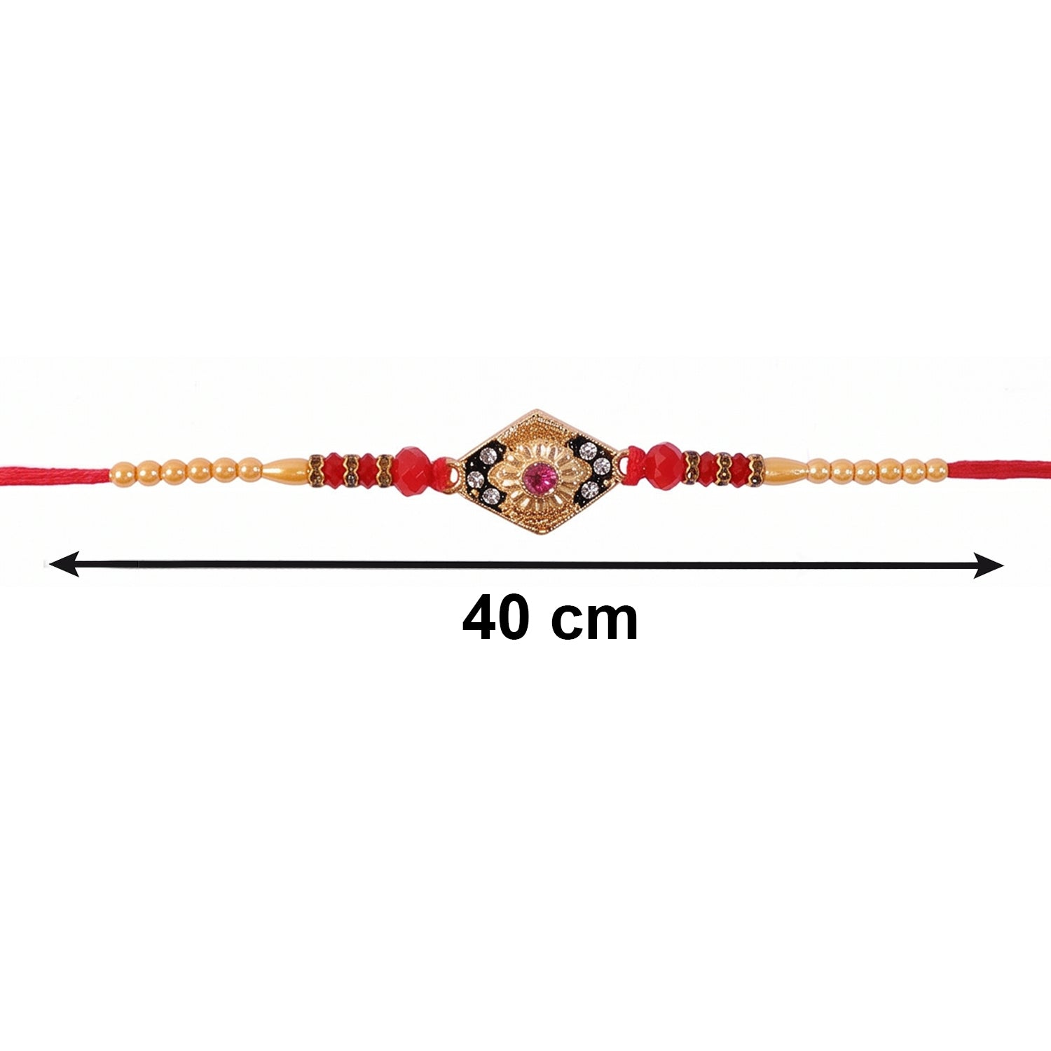 ALVENZA Premium Diamond Shape Stone bhabhi Lumba Rakhi – Elegantly crafted with Pearl Jhumka