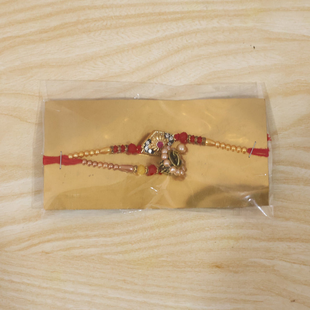 ALVENZA Premium Diamond Shape Stone bhabhi Lumba Rakhi – Elegantly crafted with Pearl Jhumka