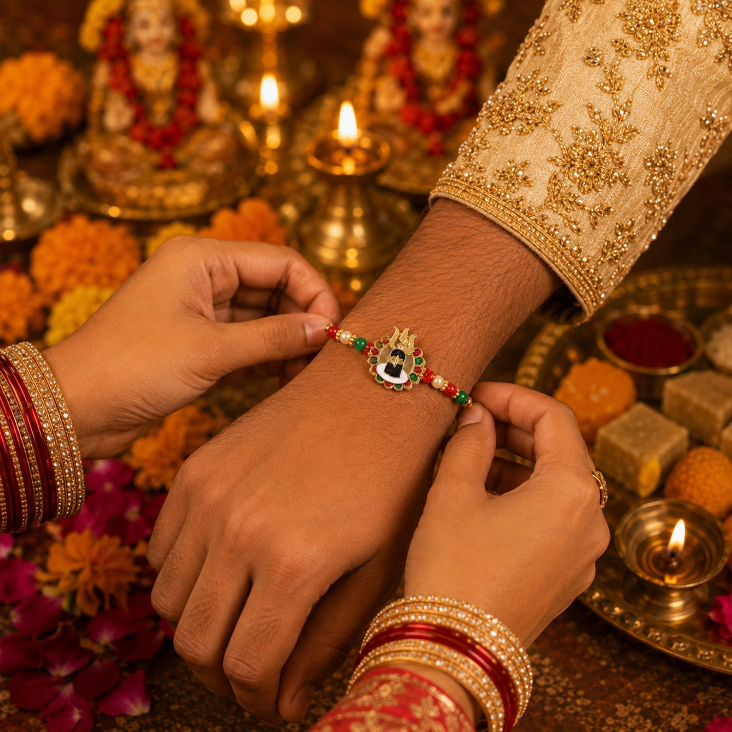 ALVENZA Shivling Design Rakhi, Traditional Beaded Raksha Bandhan Gift