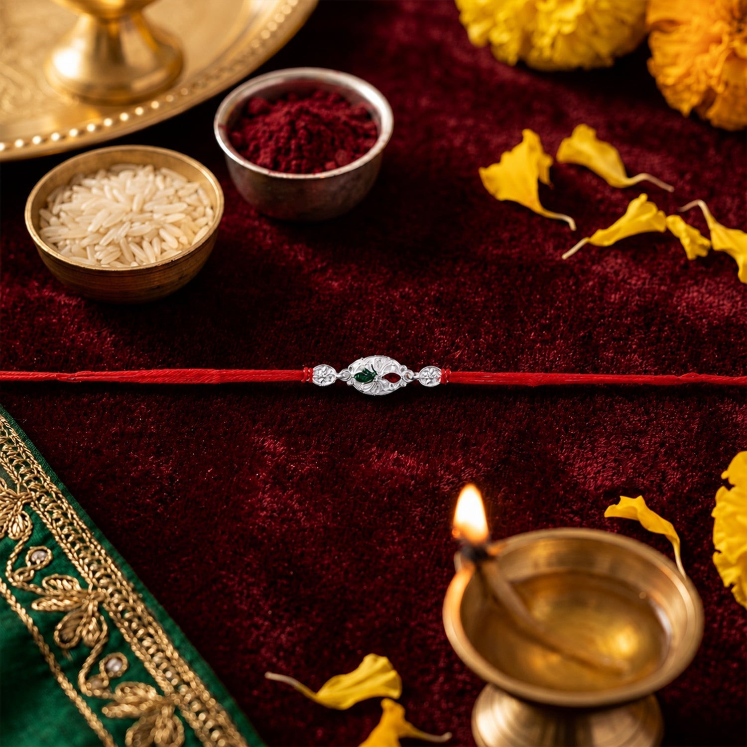 ALVENZA Silver Oval Rakhi – Elegant Design with Red Thread