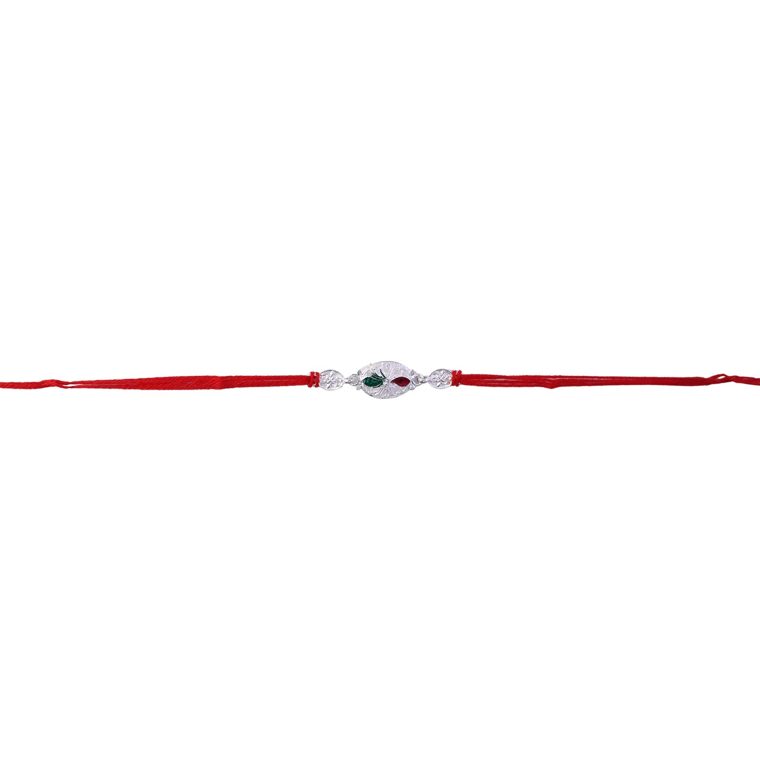 ALVENZA Silver Oval Rakhi – Elegant Design with Red Thread