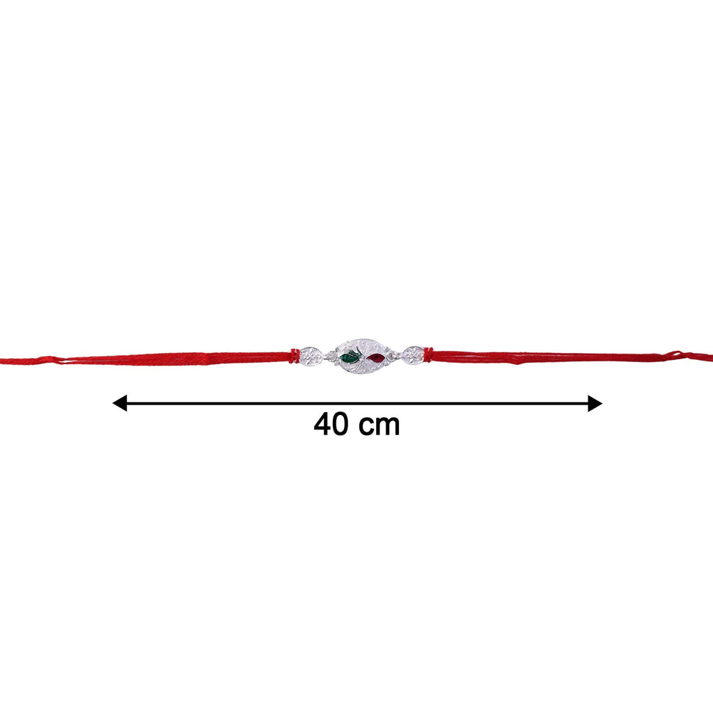 ALVENZA Silver Oval Rakhi – Elegant Design with Red Thread