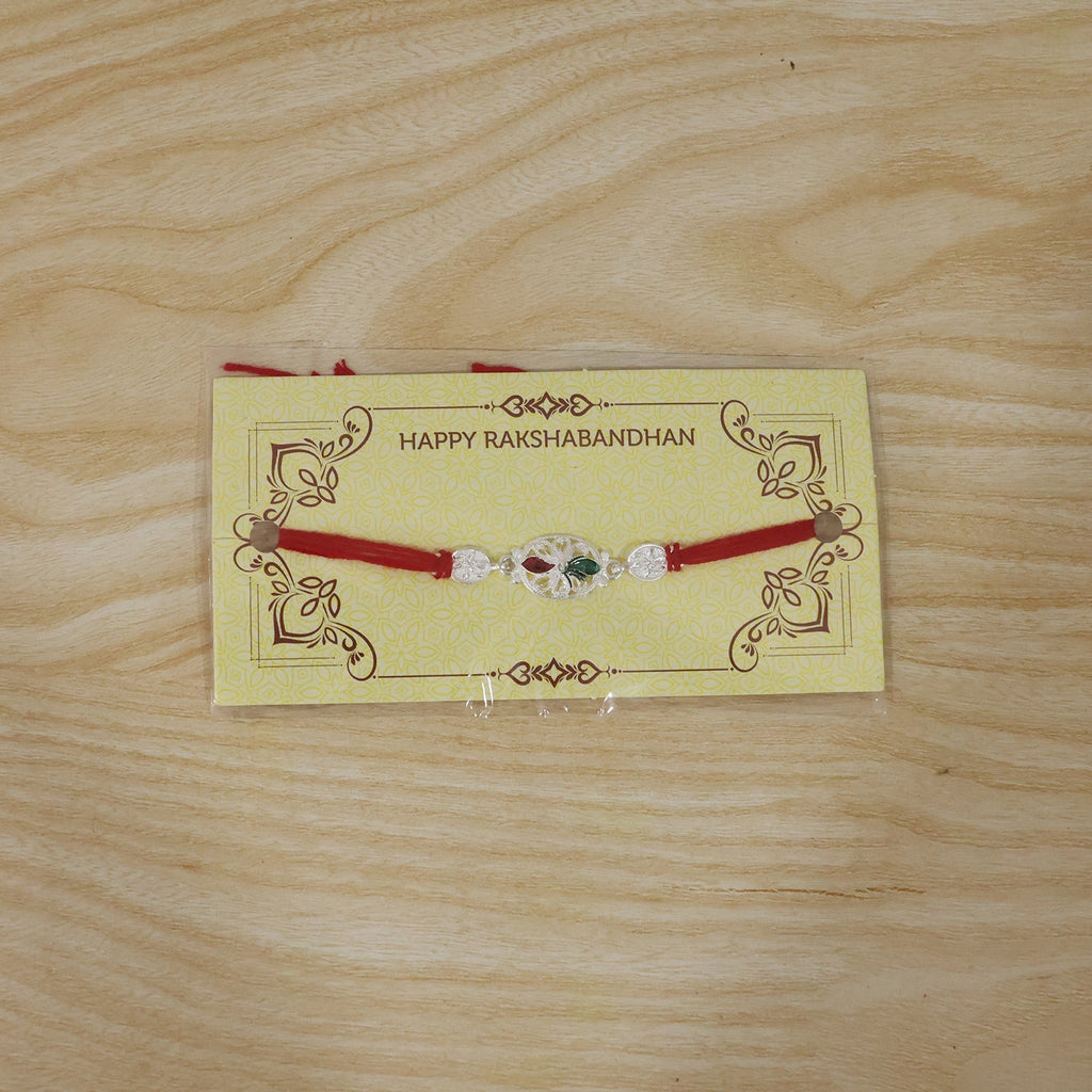 ALVENZA Silver Oval Rakhi – Elegant Design with Red Thread