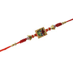 ALVENZA Traditional Square Motif Rakhi – Vibrant Red Beads & Elegant Design