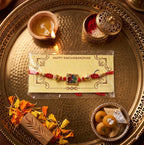ALVENZA Traditional Square Motif Rakhi – Vibrant Red Beads & Elegant Design