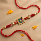 ALVENZA Traditional Square Motif Rakhi – Vibrant Red Beads & Elegant Design