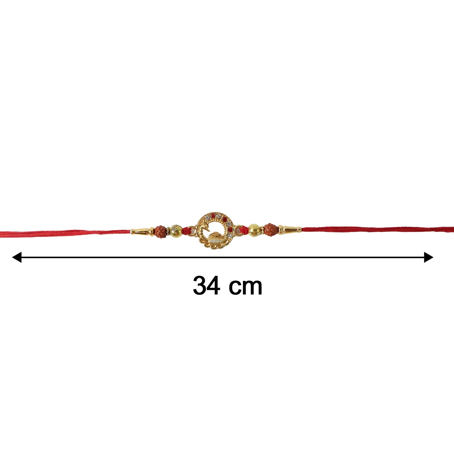 ALVENZA Golden Peacock Rakhi – Elegant Design with Rudraksha Beads for Brothers
